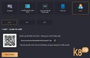 Nạp tiền k8 bằng USDT